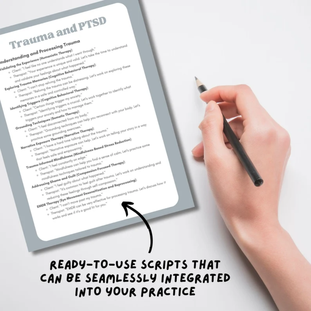 600+ Therapy Session Scripts, Cheat Sheets, Trauma, Grief, Work Stress, Emotional Regulation, Elevate your Toolkit