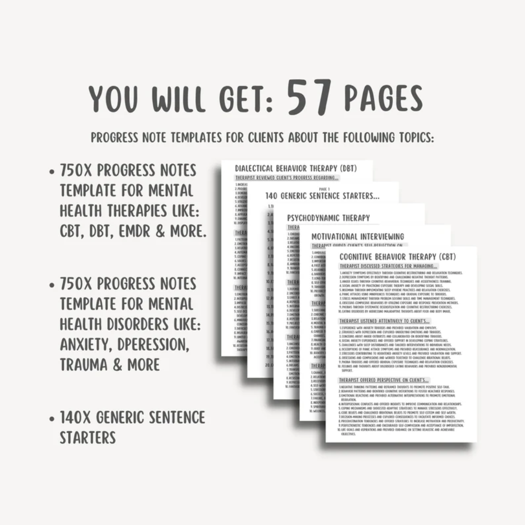 1500 Progress Note Templates with Sentence Starters, Psychotherapy Notes, Therapy Interventions Counselor Therapy Cheatsheet Counselor Notes