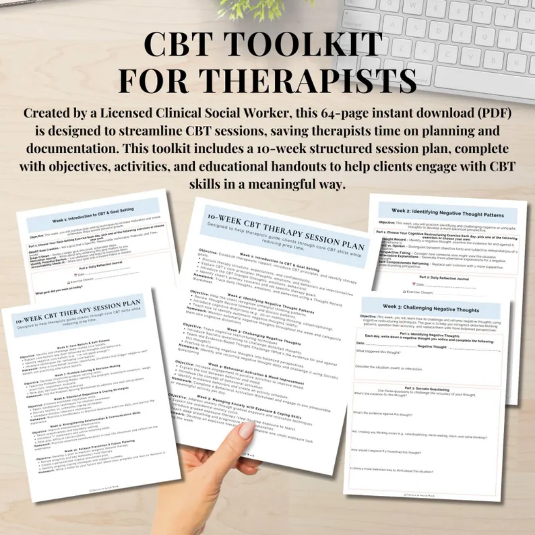 CBT Session Plans & Progress Notes for Sessions, CBT Skills, CBT Workbook
