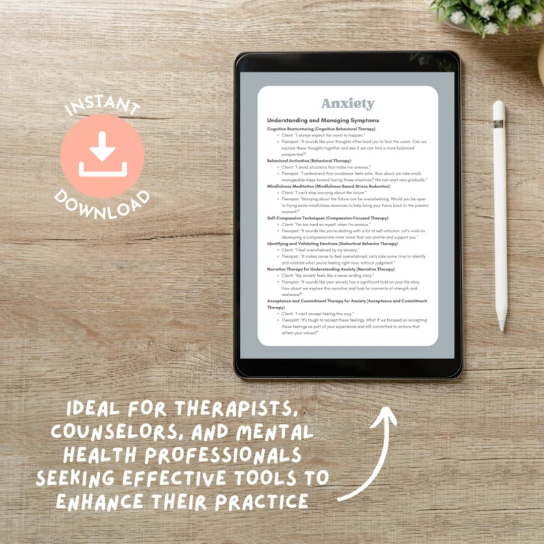 600+ Therapy Session Scripts, Cheat Sheets, Trauma, Grief, Work Stress, Emotional Regulation, Elevate your Toolkit