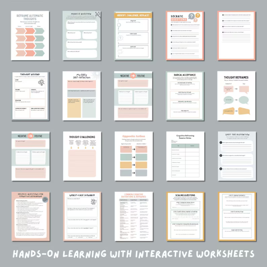 Cognitive reframing cognitive distortions therapy tool worksheet mindset cbt thinking errors growth selftalk positivemindset restructuring