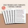1500 Progress Note Templates with Sentence Starters, Psychotherapy Notes, Therapy Interventions Counselor Therapy Cheatsheet Counselor Notes