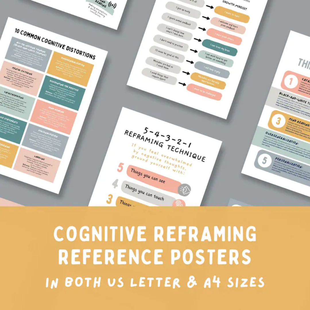 Cognitive reframing cognitive distortions therapy tool worksheet mindset cbt thinking errors growth selftalk positivemindset restructuring